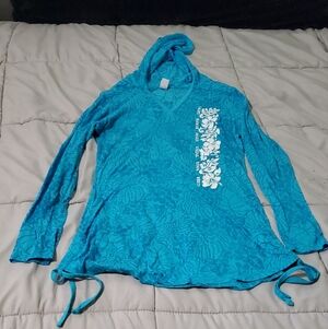 Women's Blue Floral Hoodie Sweatshirt